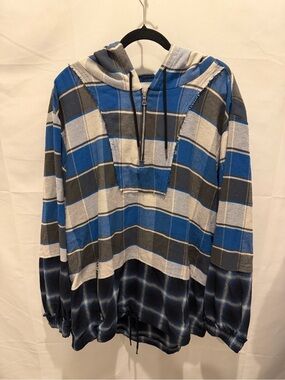 ALCHEMIST Half-zip check hoodie
Size:2X Blue Men.neo-grunge,streetwear,raw-edge